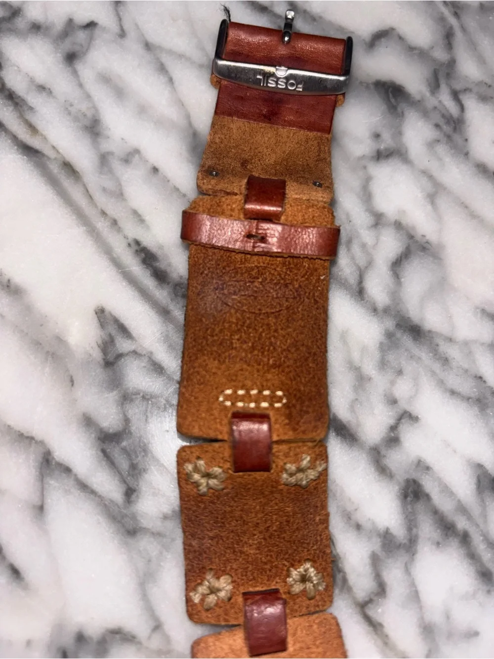 Vintage Fossil Leather Cuff Watch Boho Western Brown